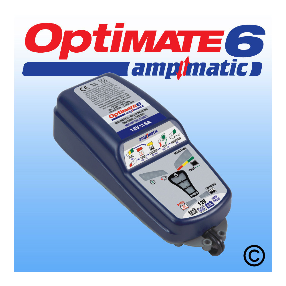 OptiMate 6 Ampmatic Diagnostic Desulphating Battery Charger & Tester, TecMate