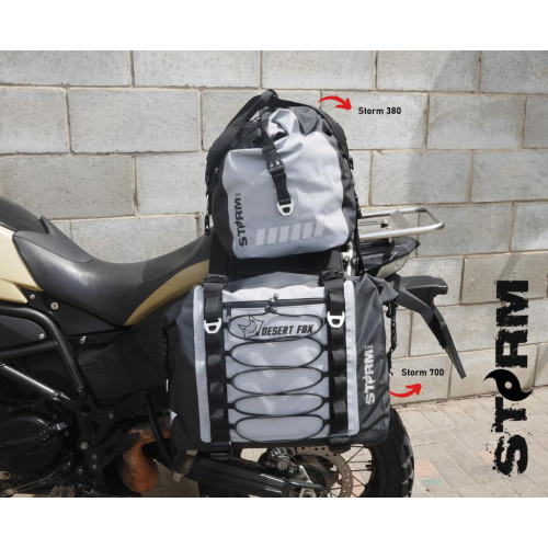 Motorcycle Adventure Dry Bag & Cargo Net Desert Fox Storm 380
